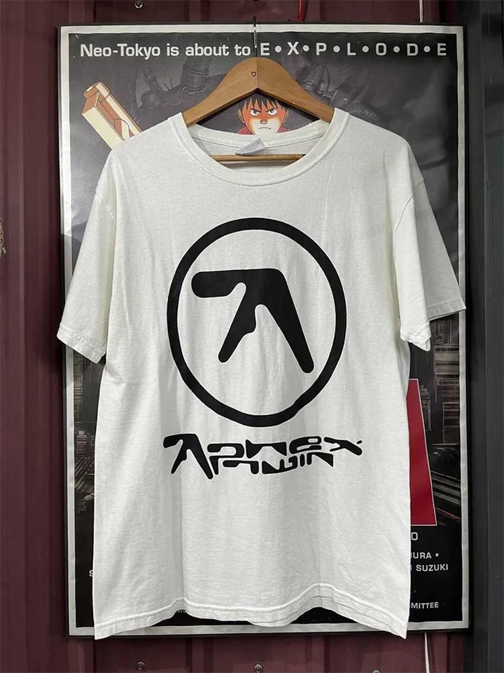 Men T-Shirt Aphex Twin Graphic Cotton Tops Oversized Harajuku
