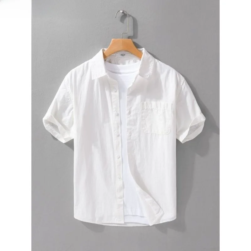 Csa Casual Masculina de Aodão para o Verão, Leve, de Manga Curta, Casual de Negócios, Versátil, Ajuste Solto, Moda Mascu...