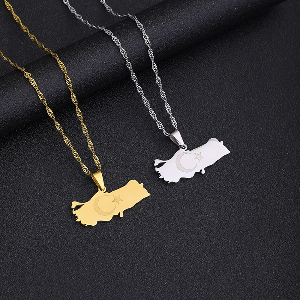 Mode Türkiye Cumhuriyeti Karte Flagge Anhänger Halskette Edelstahl Männer Frauen Karten Schmuck Geschenk – Detail 9