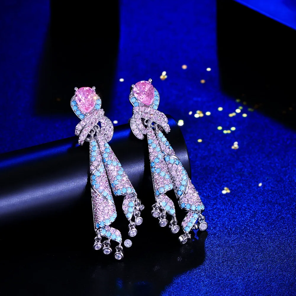 

Women's Light Luxury Design Elegant Tassel Silk Inlaid Cubic Zircon Earrings Fashion Design Drop Dangle Earrings Charm Jewelry
