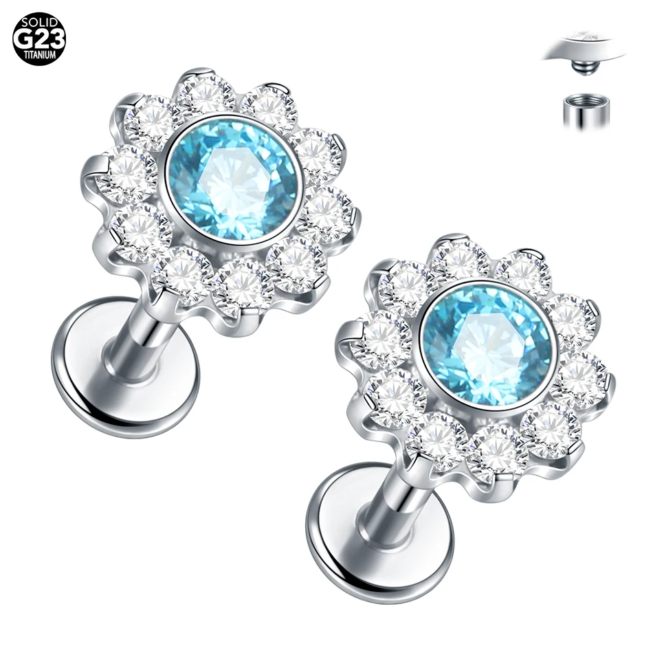1PC Titanium Piercing Cluster Cubic Zircon Cartilage Earring Tragus Pircing Flat Back Stud Helix Piercing Jewelry Women Gifts