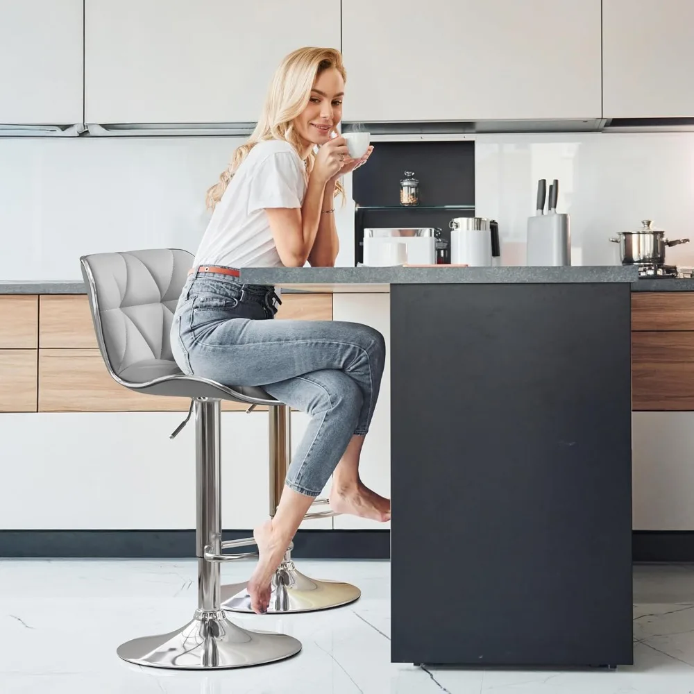 Bar Stools Set of 4, Island Chairs Shell Back, PU Leather Adjustable Barstools, Swivel Barstools with Footrest for Home Kitchen