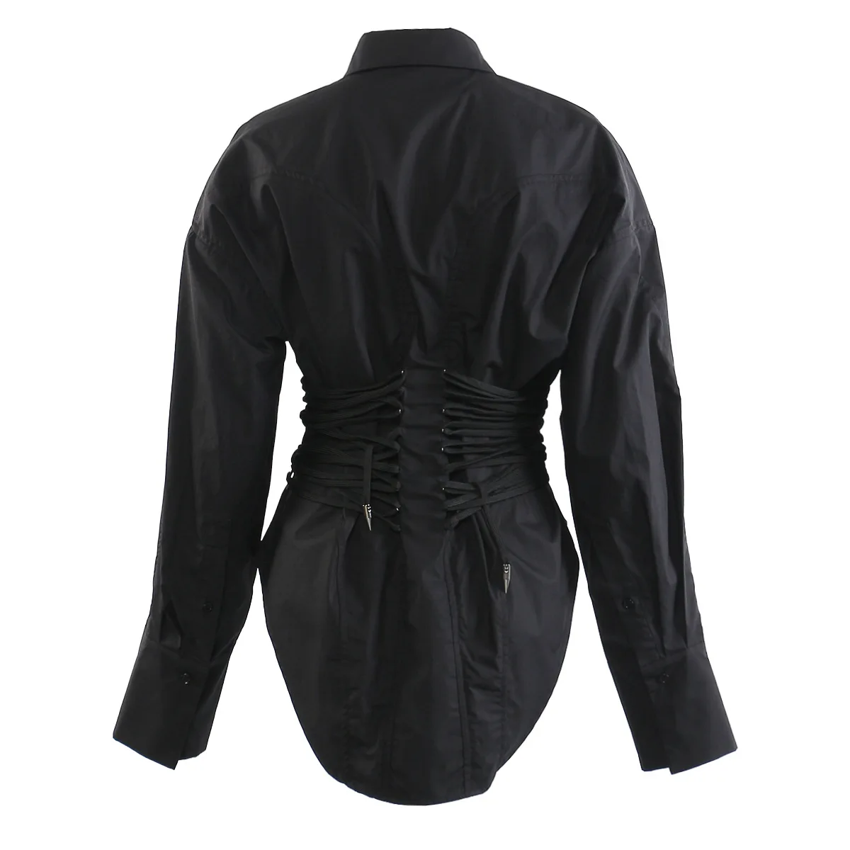 Niche Design Women's Waist Multiple Drawstrings Shirt Lapel Long Sleeves Black&White Shirt Fashion Female Top Autumn New 2026