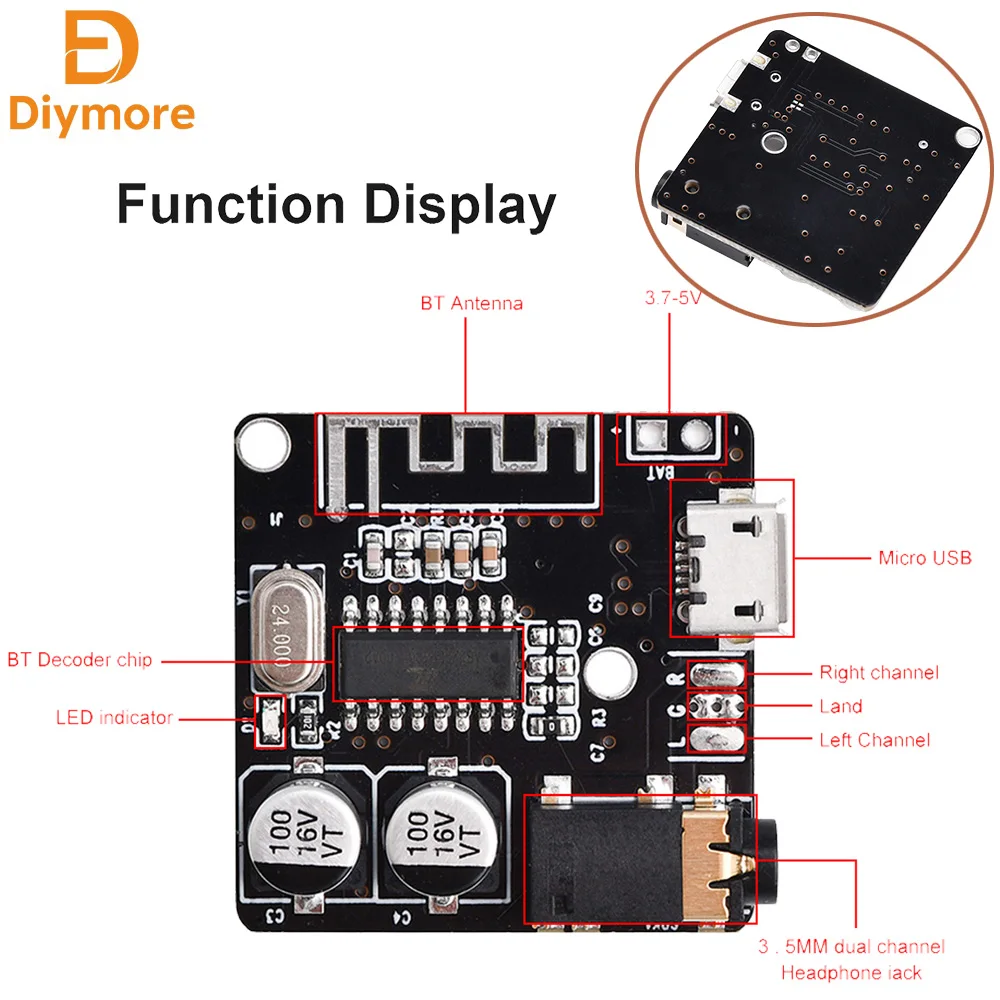 VHM-314 Bluetooth 5.0 Decoder Amplifier Module MP3 Audio Receiving Lossless Car Speaker Modification Type-C/Micro USB Interface