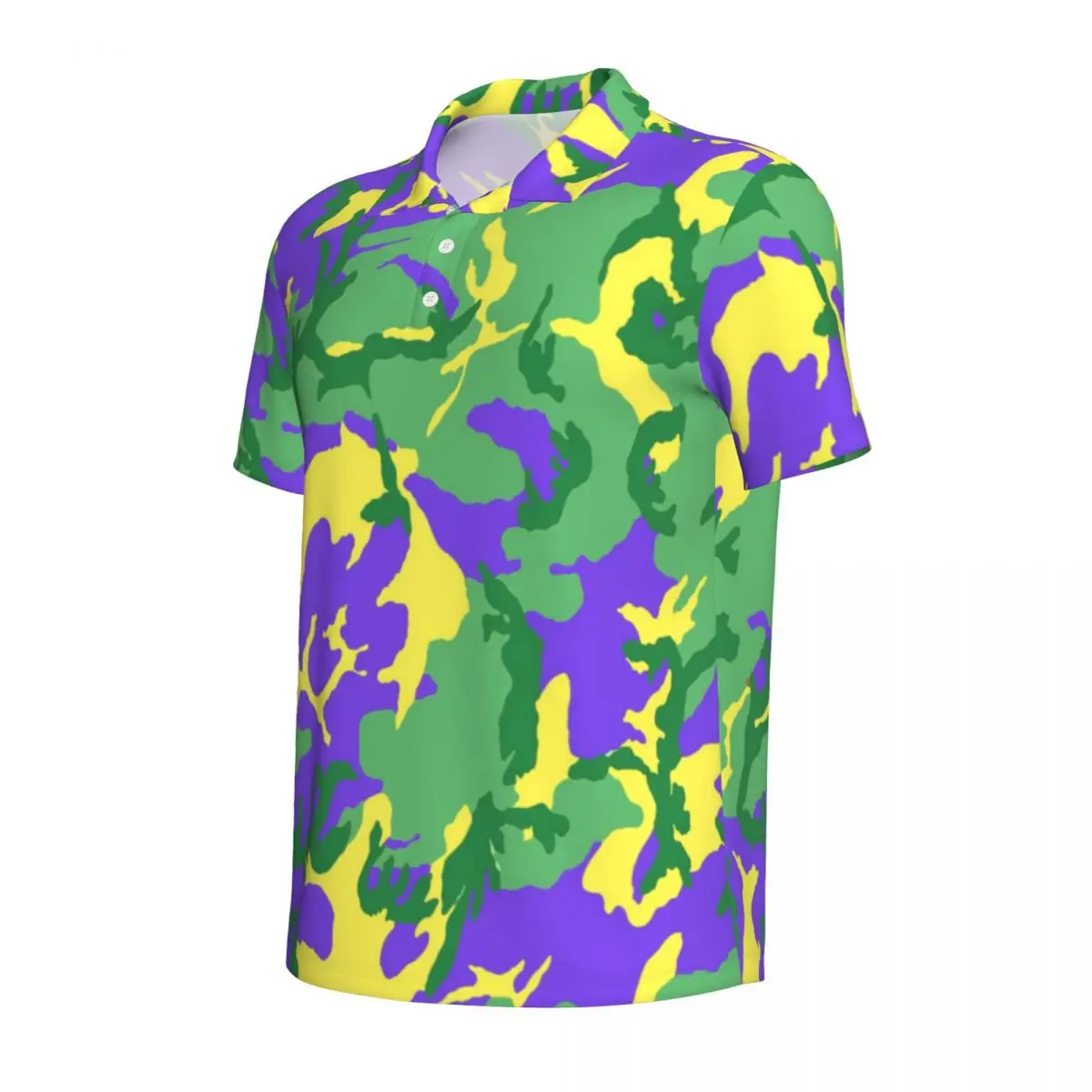 Mardi Gras Camo Casual Polo Shirt Colorful Camouflage T-Shirts Short-Sleeved Custom Shirt Summer Funny Oversize Tops Gift