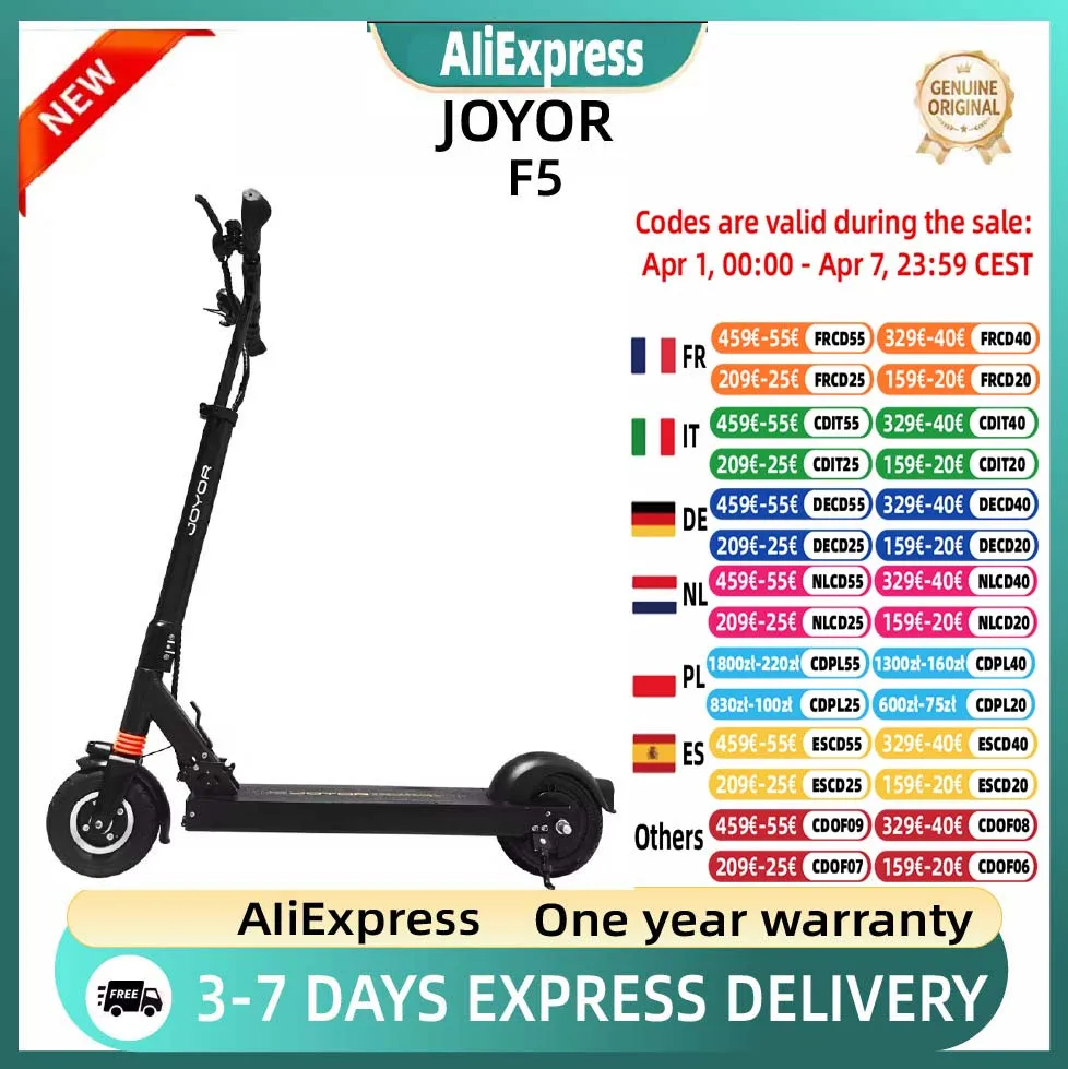 Trottinette électrique JOYOR F5 pour adultes, moteur 500W, batterie 48V10.4AH, pour trajets urbains, avec pneus pneumatiques avant et pneus pleins arrière de 8 pouces