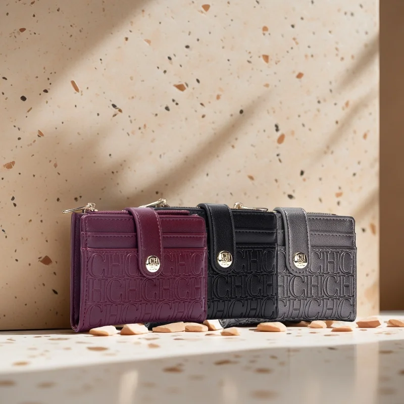 CH Luxury Brand Retro Design Business Card Bag Fashion Button Classic Folding Wallet Compact and Lightweight Women's Square Bag