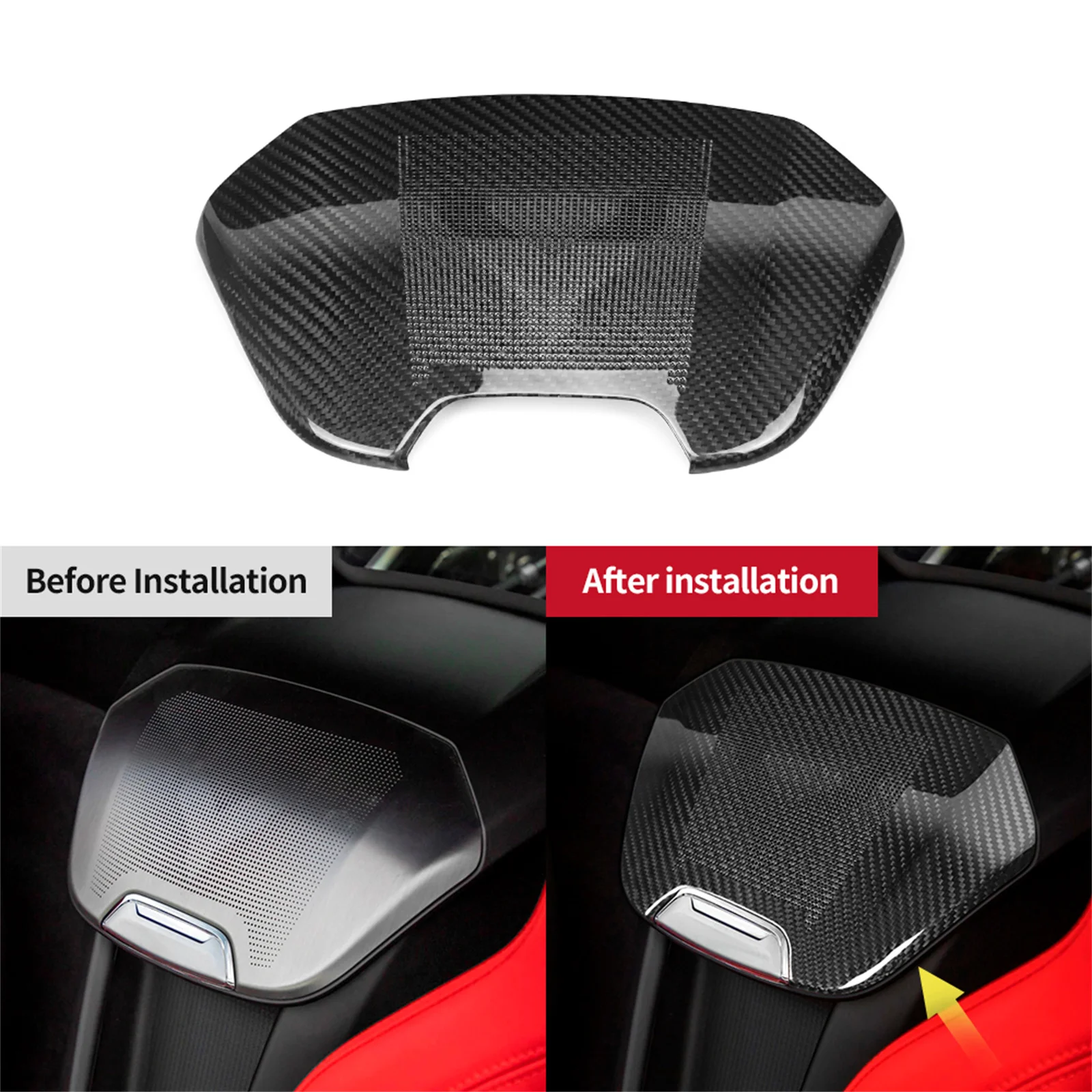 

Car Interior Rear Seat Center Audio Cover Trim For Corvette C8 2020-2023 Dry Carbon Fiber Back Central Multimedia Horn Panel Cap