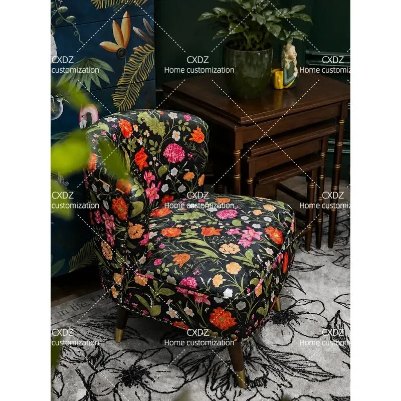 Retro Fabric Sofa Chair with Floral Pattern for Living Room and Bedroom Leisure Single Seat Armchair
