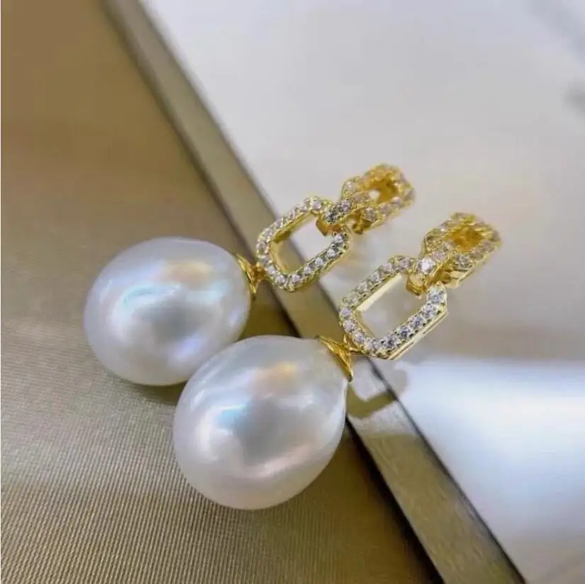 

elegant 10-13mm south sea drop white pearl dangle earring 925s