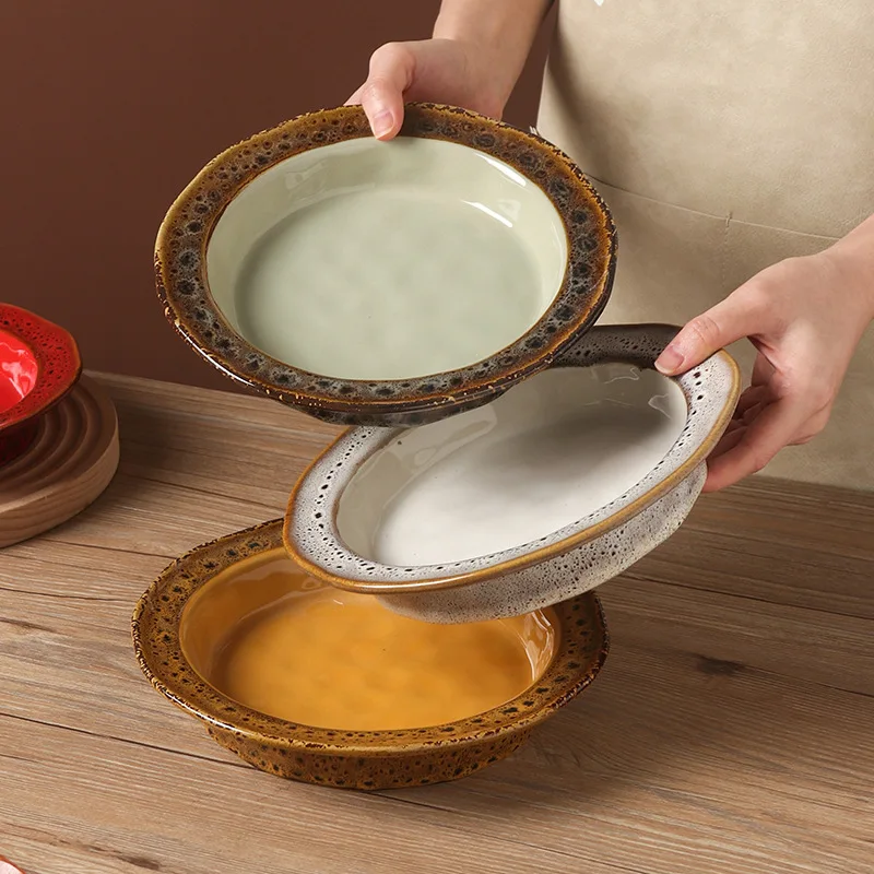 

Leopard Glaze Ceramic Dinner Plate Steak Plate Pasta Plate for Restaurant American Style