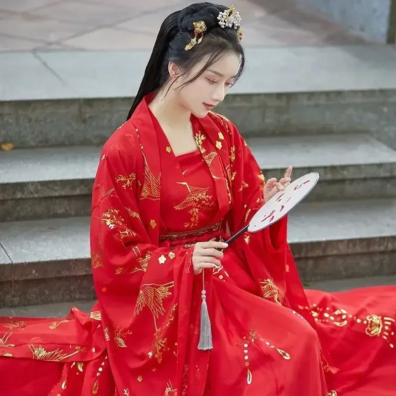 Robes Hanfu pour femmes, fée chinoise, Style traditionnel Han, jupe élégante à la taille, Costume de spectacle sur scène magnifique