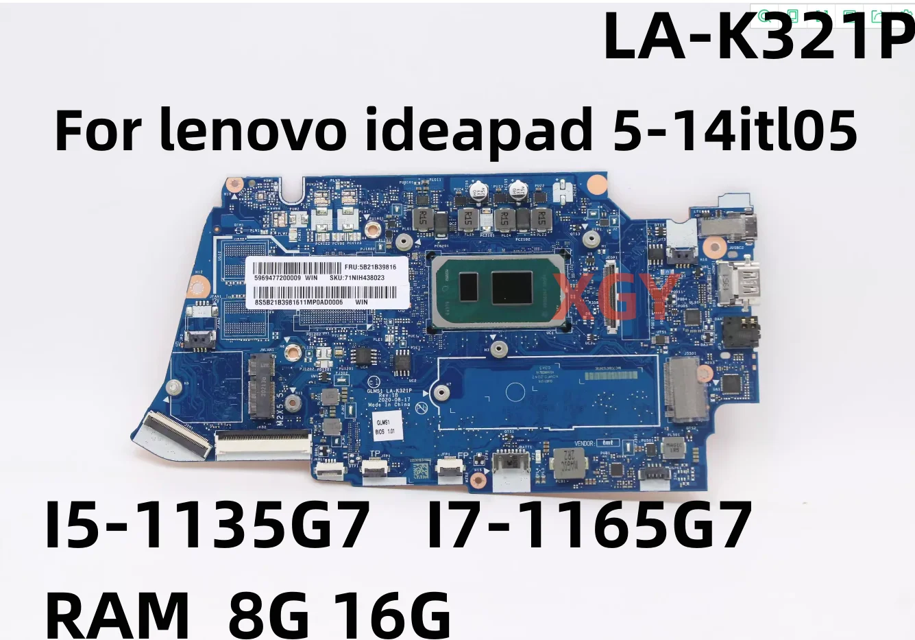 LA-K321P Original For lenovo ideapad 5-14itl05 Laptop Motherboard With CPU I5-1135G7/I7-1165G7 8G 16G 100% Test OK