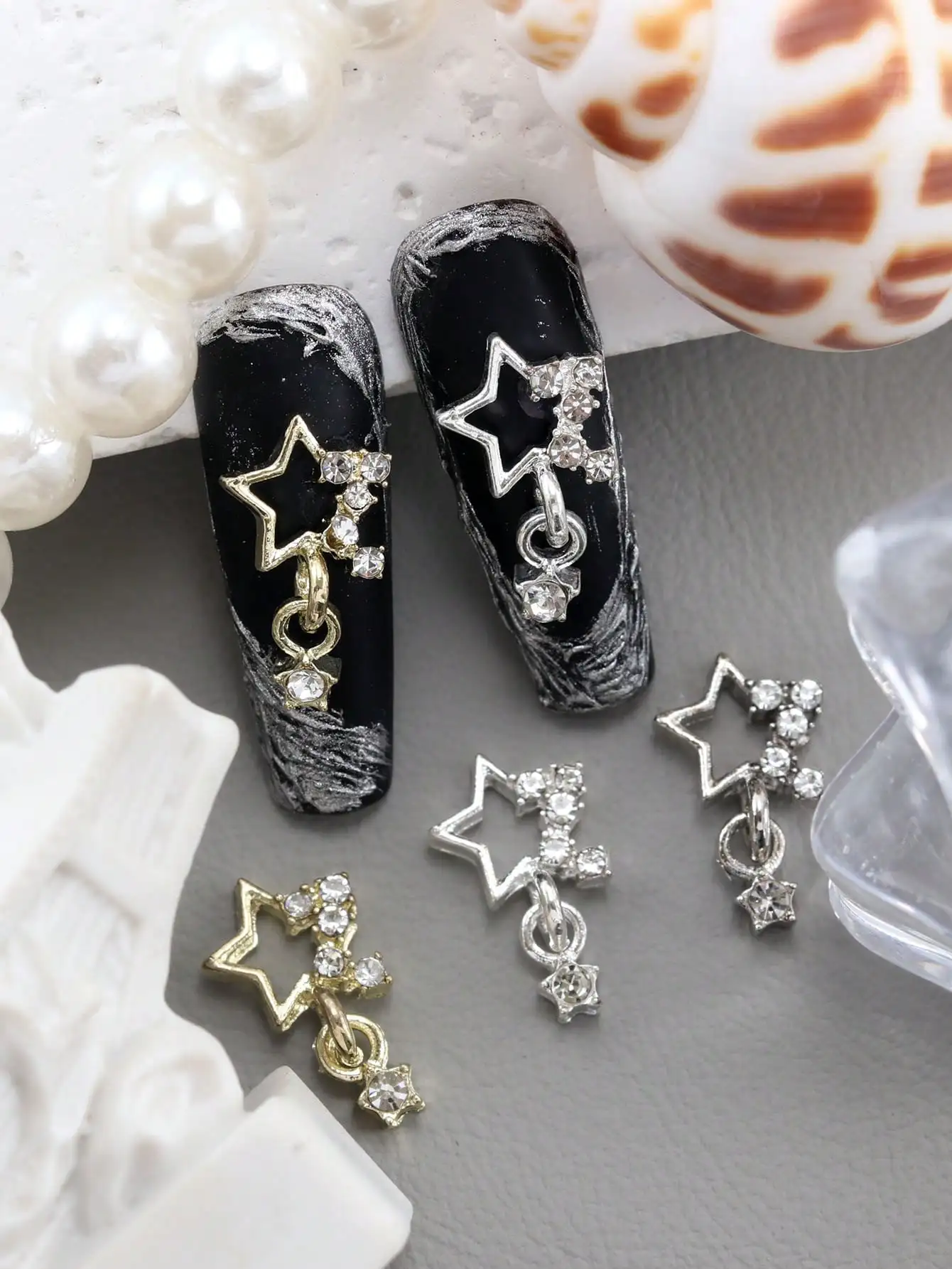 10pcs Nail Art Nail Charm Nail Accessories Three Dimensional Luxury Star Pendant Shining Nail Gems DIY Handmade Decorations