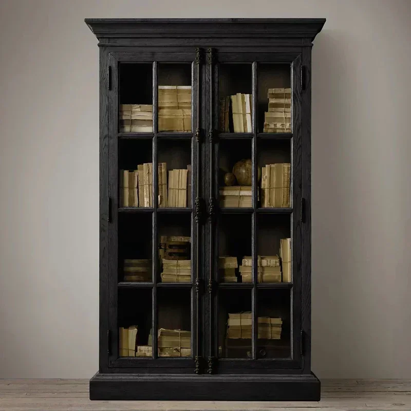 Custom American-Style Solid Wood Bookcase French Retro Lock Locker
