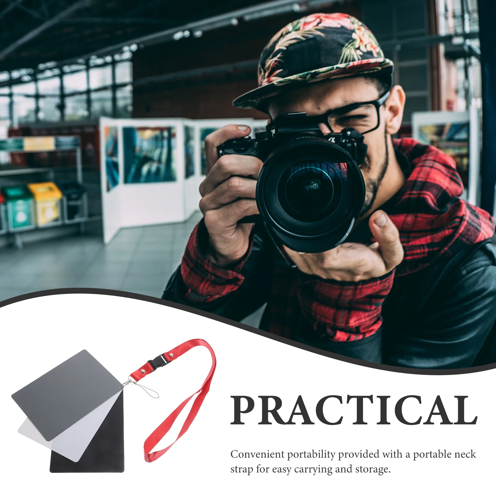 بطاقة توازن التصوير الفوتوغرافي باللون الرمادي والأسود والأبيض أداة معايرة محمولة لمدقق التعرض لكاميرا Dslr مع حزام #3