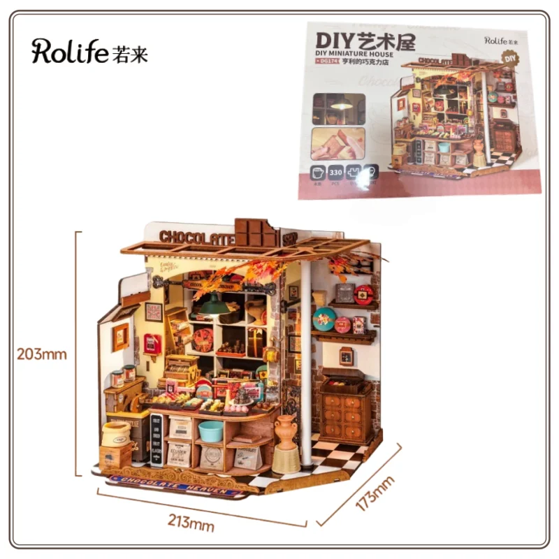 Neue Rolife handgemachte DIY Hütte Henry's Chocolate Shop Miniatur Szene Kunst Haus Montage Blöcke Kinder Überraschung Geburtstagsgeschenk