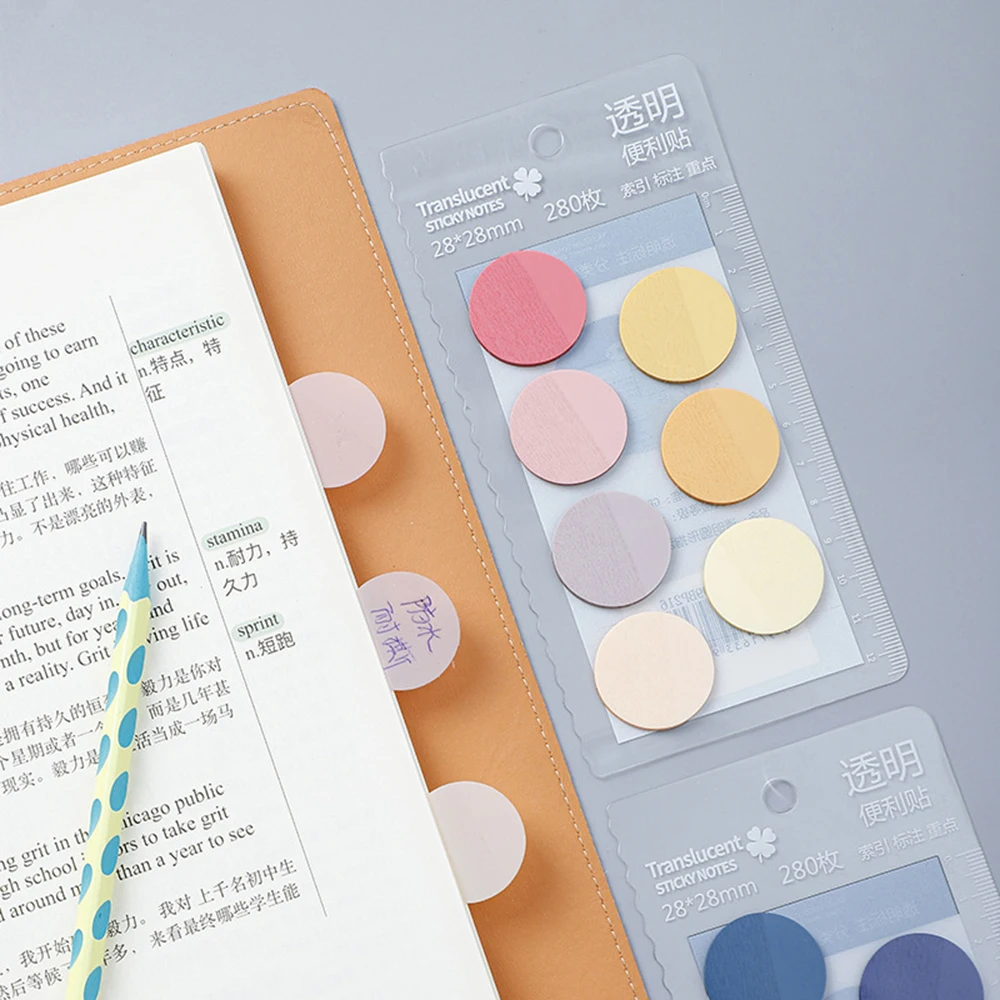 280 Sheets Macaron Color Round Self-adhesive Sticky Note Student Marking Stickers Memo Stationery School Office Supplies