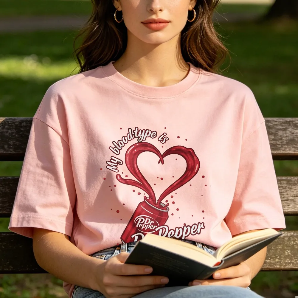 Dr Pepper My Blood Type Is Cotton Unisex Tee Trendy Streetwear Top Humorous Retro Soda Lover Shirt Funny Beverage Fans Clothing