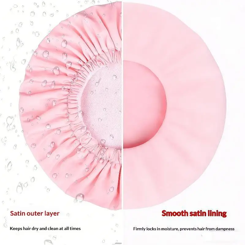 3-in-1-Duschhaube für Damen, wasserdicht, verstellbar, aus Polyester, saugfähig, zum Trocknen der Haare, mit elastischem Band zum Schlafen. – Detail 4