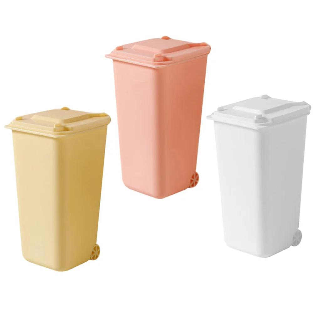 

3 Pcs Desktop Small Trash Can Mini Cans Toy Garbage with Lid Decorate Waste Bucket Pp Office Bin