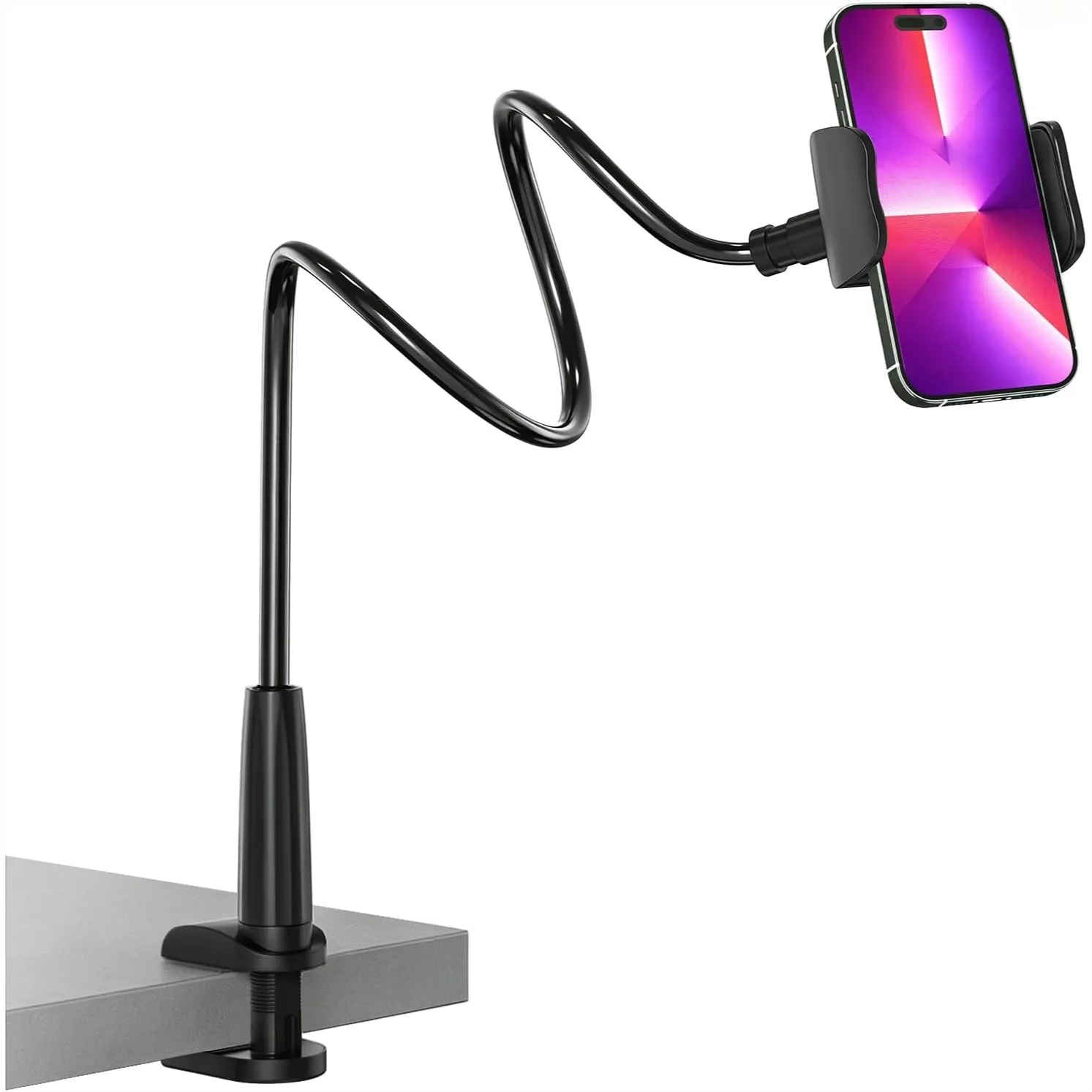 

Gooseneck Phone Holder for Bed with Flexible Long Arm, 360° Adjustable Cell Phone Mount for Desk, Compatible with 3.5-7" Devices
