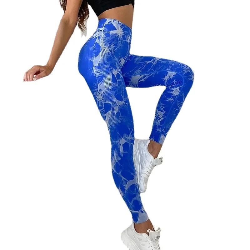 Women Leggings Yoga Pants Tie Drift High Waist Belly Closing Yoga Fitness Pants Seamless Tie Dye Sports Tights