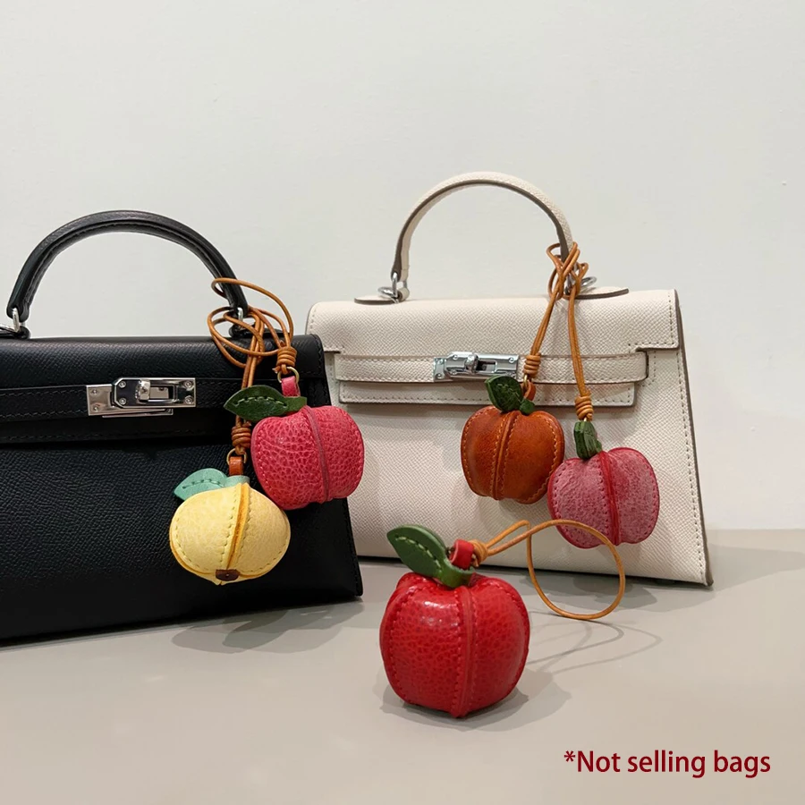 Genuine Leather Apple Handmade Pendants Suitable Bags Handbag Backpacks Cute Leather Bag Charms Fruit Keychain Accessories