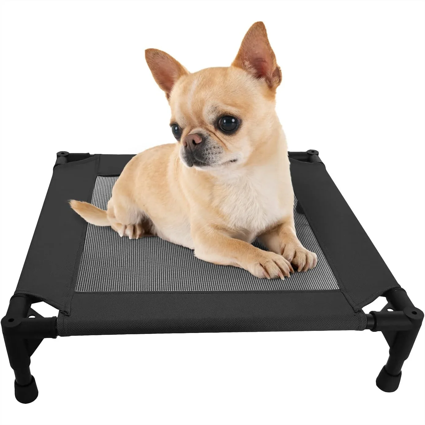 

Elevated Pet Bed with Breathable Mesh for Small Cats and Dogs, Cooling Raised Cot in Black, 18.9x18.9 Inch