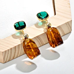 S925 Women Vintage Crystal Amber 18k Gold Plated Dangle Earrings Set , Woman Ear Accessories Gift