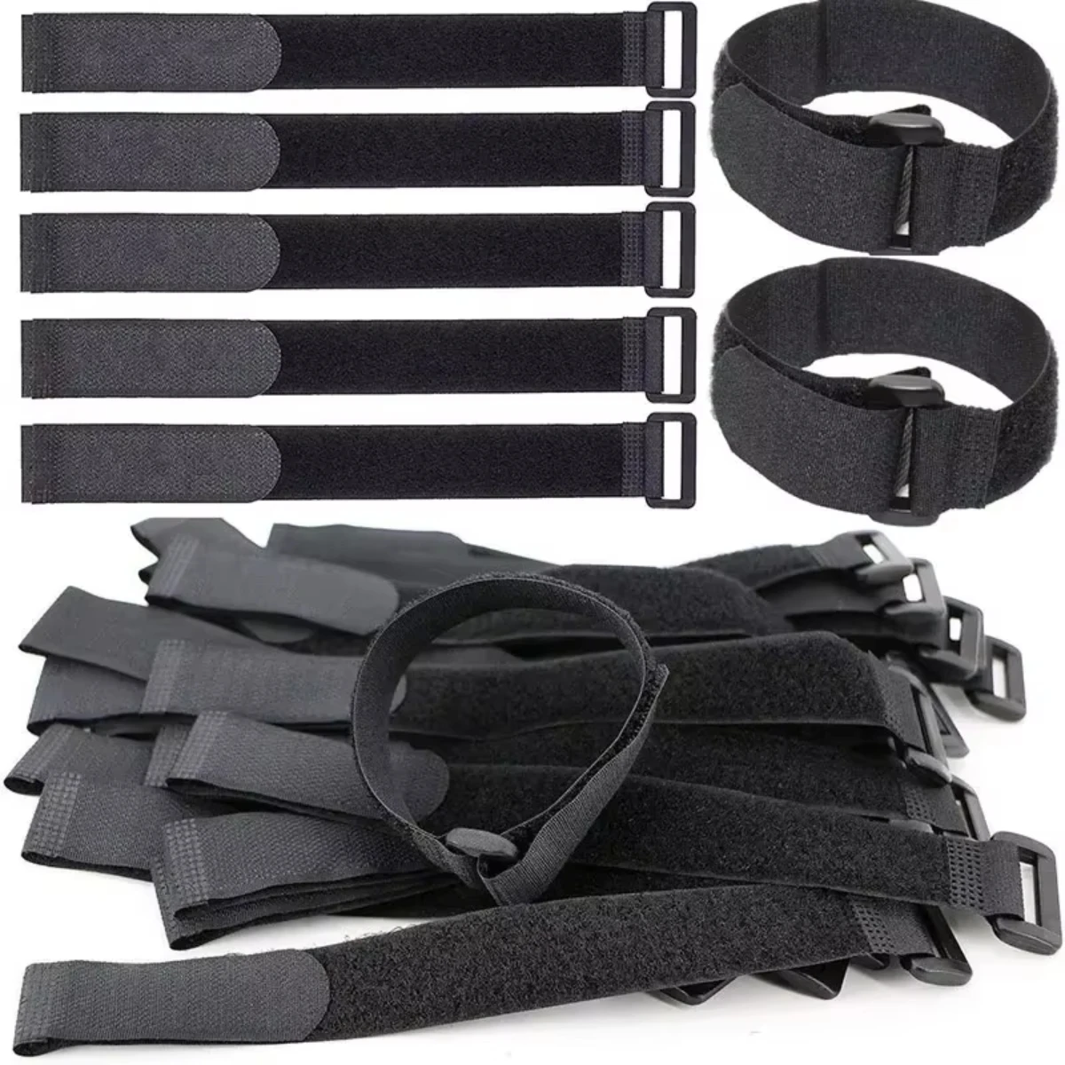 Straps Black Width 20mm Nylon Zip Ties Reusable Self-adhesive Hook and Loop Cinch Straps Adjustable Fastener Cable Straps