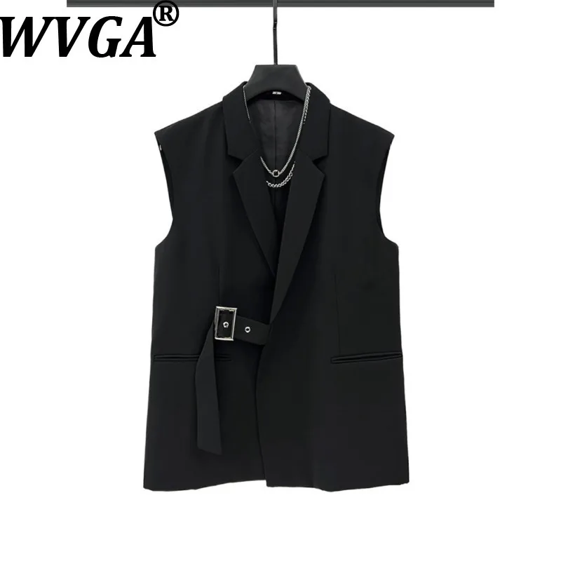 WVGA Spring Summer New Men Tide Niche Metal Buckle Trendy Suit Collar Vest Niche Chic Casual Straight Pants Two-Piece Set W18309