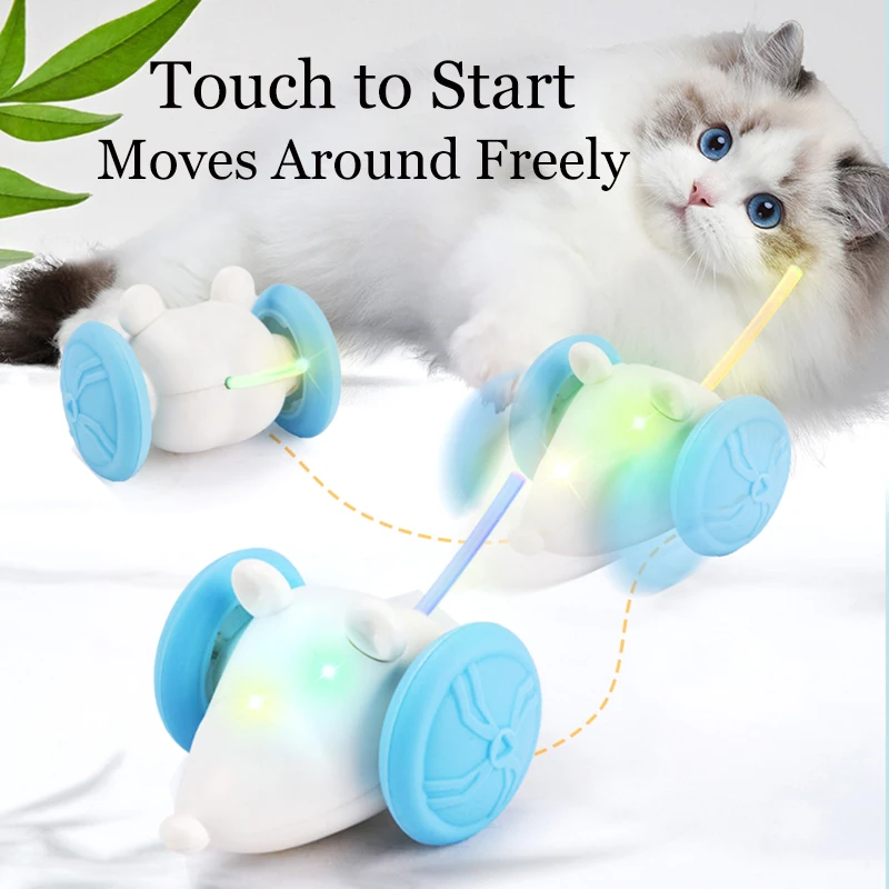 Remote Control Cat Toys Interactive Mouse for Indoor Cats Smart Sensing Moving Electric Cat Toy with Flashing Optical Fiber Tail