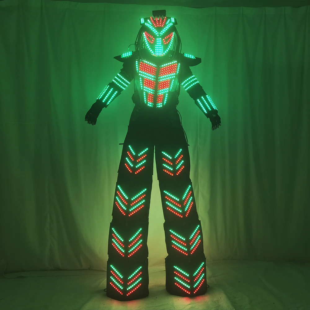 Trajes de Robot LED, disfraz luminoso de David Guetta, traje de Robot LED iluminado, ropa de zancos led