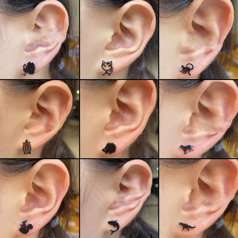 Gothic Stainless Steel Dinosaur Hedgehog Earrings Women Vintage Animal Jewelry Girls Cute Squirrel Dolphin Earring Accessories