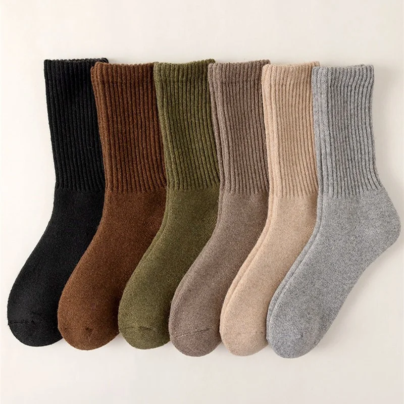 Chaussettes en laine monochromes pour hommes et femmes, chaussettes longues confortables, cachemire optique, mode japonaise décontractée, haute qualité, hiver chaud, 21cm