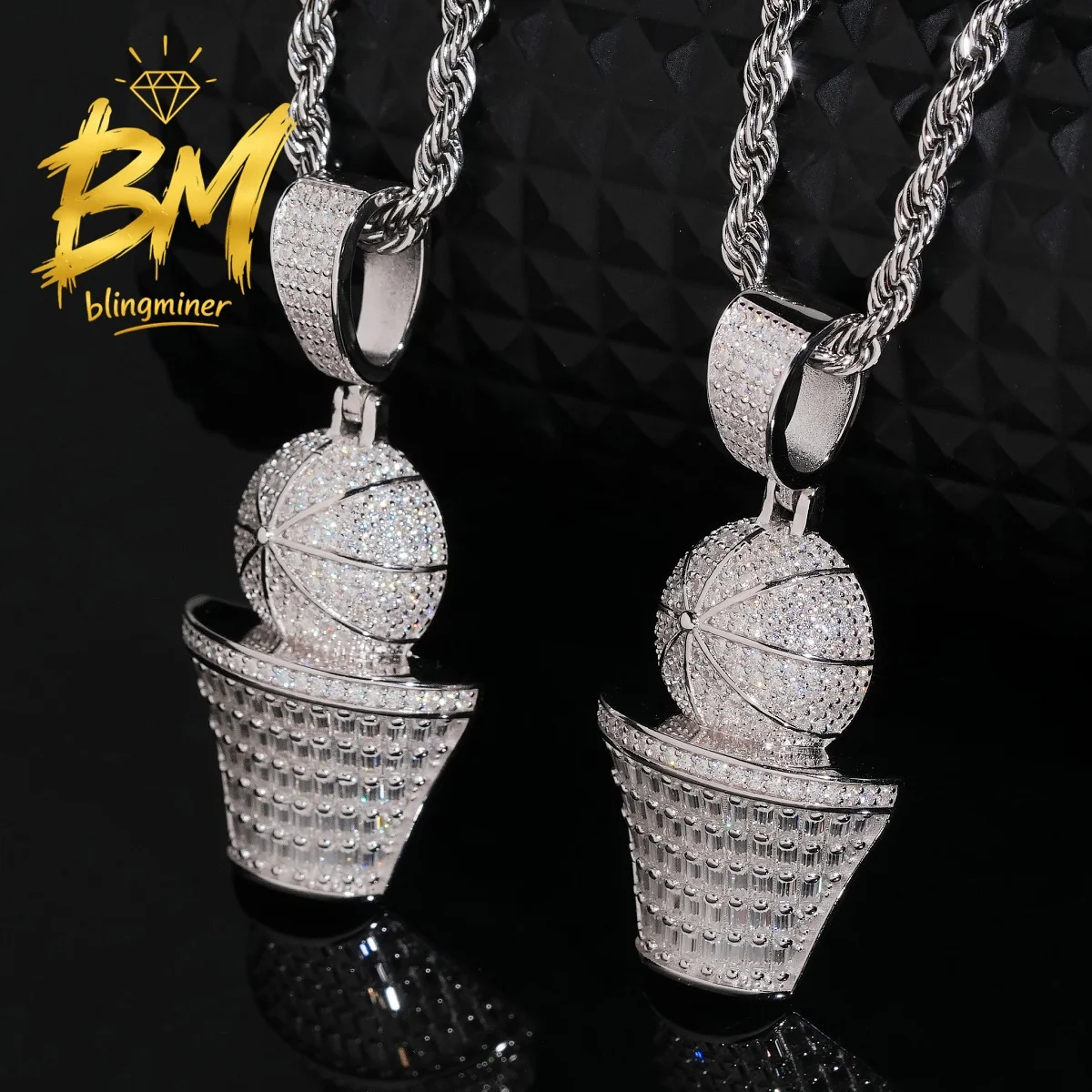 Blingminer Hip Hop 3D Basket Ball Design VVS Moissanite Pendant For Men S925 Silver Pendants Jewelry Pass Diamonds Tester GRA
