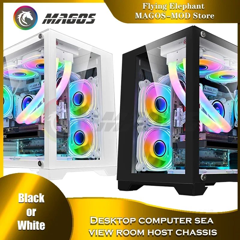 Funda de ordenador MATX con vista lateral panorámica, soporte 240 AIO, refrigeración por agua, ATX, PSU, vidrio templado, para escritorio