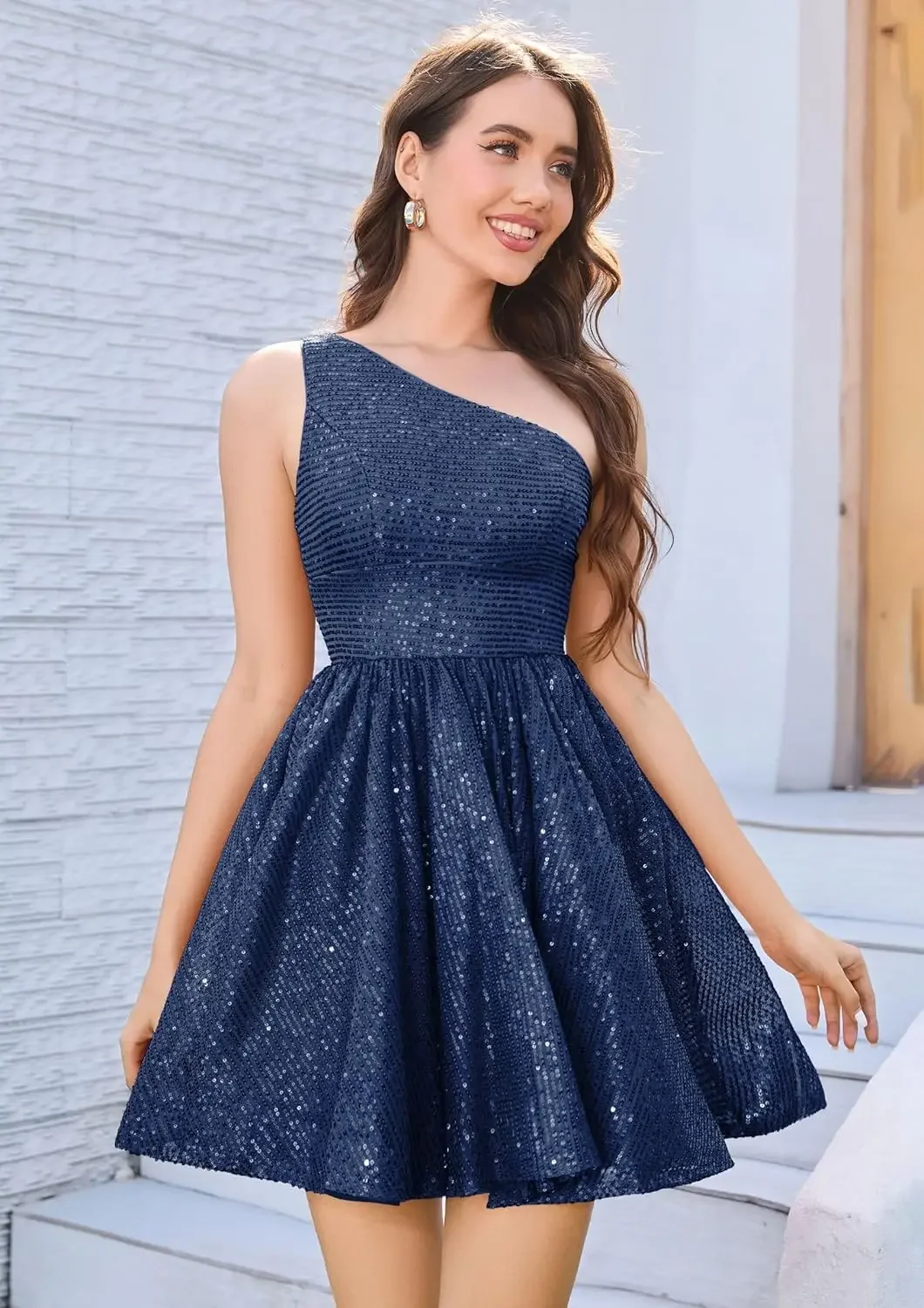 Graduation Dress Sparkly Sequin One Shoulder Short Homecoming Dress for Teens Mini Cocktail Dresses short prom Club Gowns