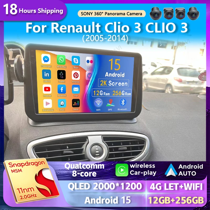 android 15 Carplay Car Radio For Renault Clio 3 CLIO 3 2005 2006 2007 - 2014 Navigation GPS Multimedia Player WiFi+4G stereo BT