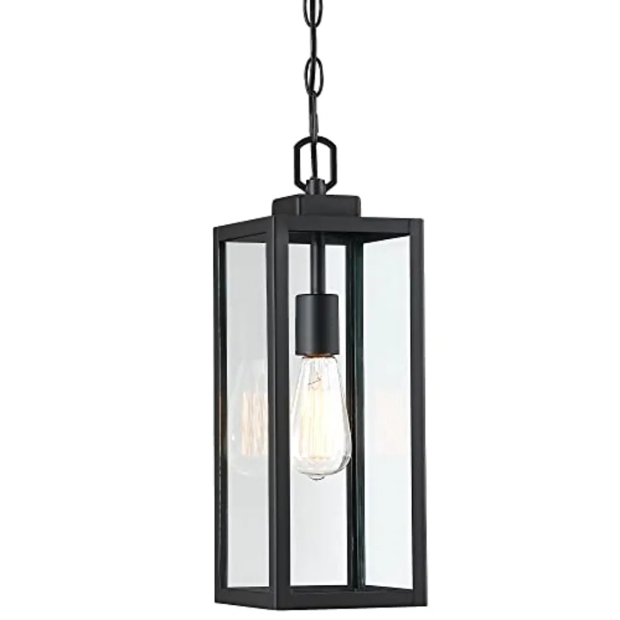 

Outdoor Pendant Light Modern Matte Black Adjustable Exterior Hanging Porch Lighting Waterproof Ceiling Mount Lamp with Clear Gl