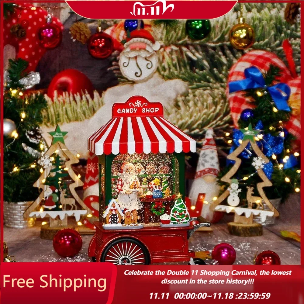 Christmas Snow Globe Lighted Santa Claus with 6H Timer & Musical, Christmas Decorations Snow Globe Lantern Swirling Glitter Sant