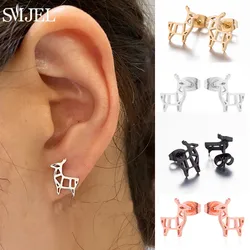 Lovely Stainless Steel Deer Earrings for Girls Mini Animal Alpaca Sheep Earings Black Ear Piercing  Jewelry Women Christmas Gift