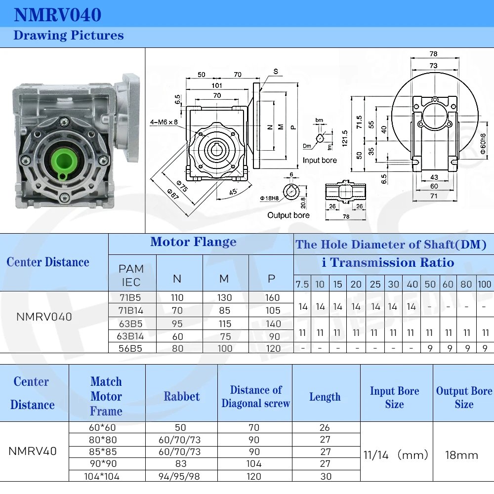 Gearbox Worm HLTNC RV040, Reducer Gigi dengan Output 18mm, Sudut 90 Derajat, Rasio 5:1-100:1 untuk Motor Flange Nema34 86mm, Reducer Worm untuk CNC