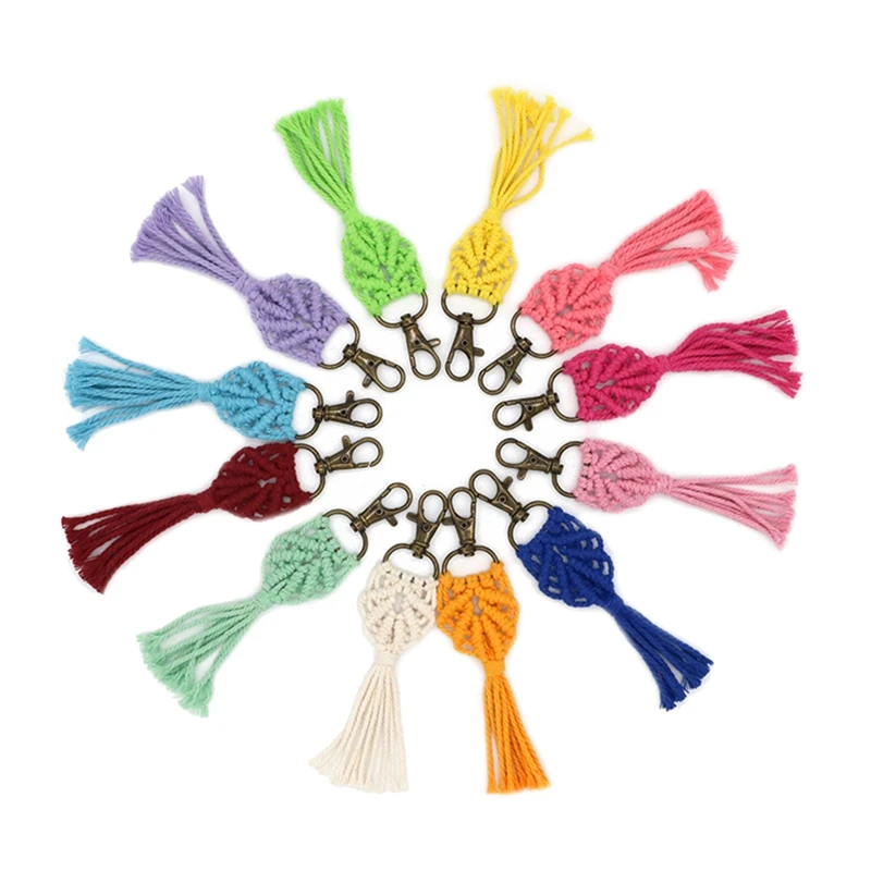 12-teilige Mini-Makramee-Schlüsselanhänger, Boho-Makramee-Taschenanhänger für Autoschlüssel, Geldbörse, Telefonzubehör