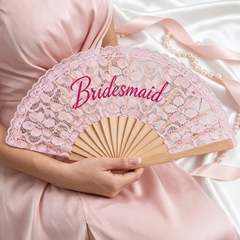 Creative Exquisite Lace Bridal Fan Elegant Handheld Portable Folding Fan Retro Single Party Decoration Fan Bridesmaids Use