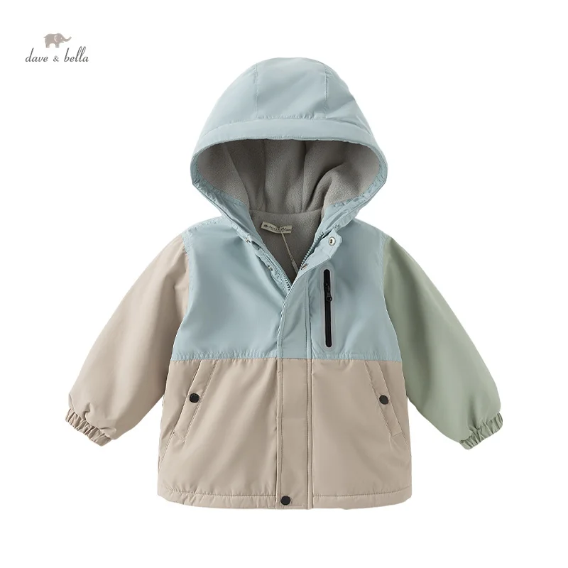 Dave Bella Children Boys Girls Tops Outerwear 2024 Winter New Fashion Thicken Hooded Zipper Kids Overcoat Outdoor Warm DB4242807