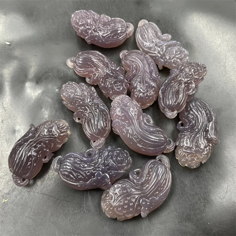 Hand-Carved Three-Dimensional Cabbage , Purple Agate Charm, Jade Pendant