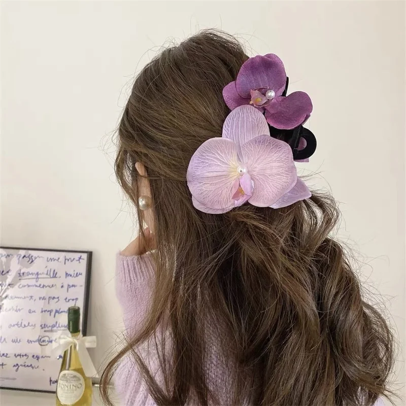 Spring Sweet Large Pearl Flower Smudged Duckbill Hair Clip 2024 New Fashion Fresh Beach Party Versatile Hair Accessories Gifts