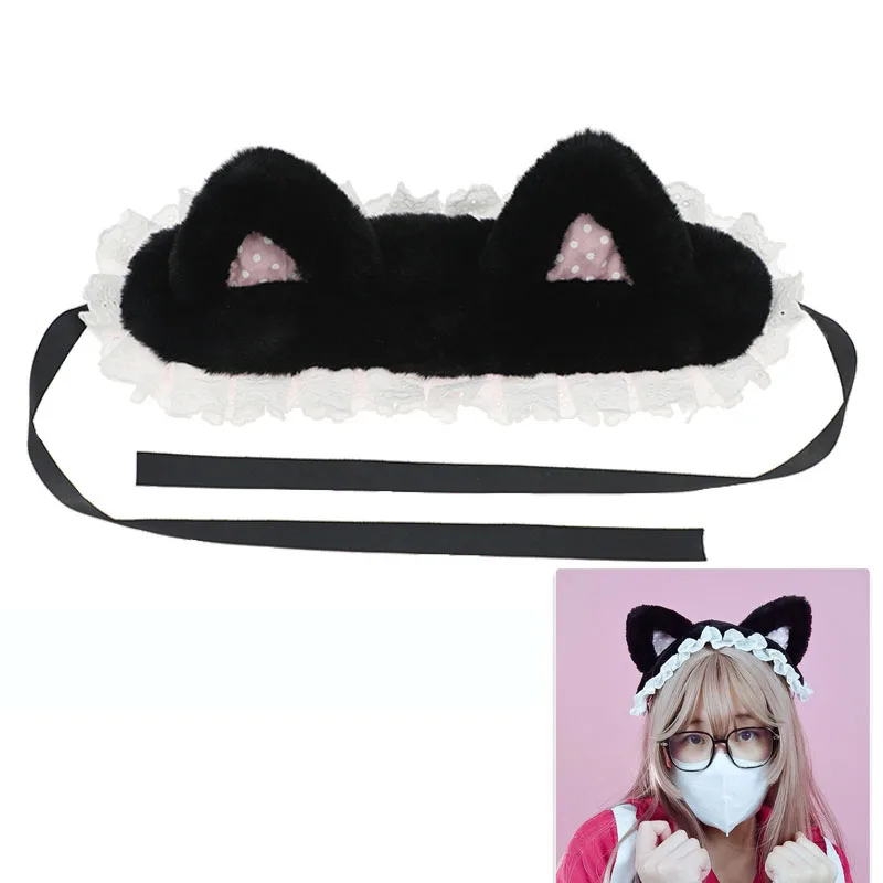 Ruffled Lolita Ribbon Plush Cat Ear Headband Cosplay Headpiece Cute Sweet Hair Hoop Band Maid Cosplay Hairband Hair Accessories